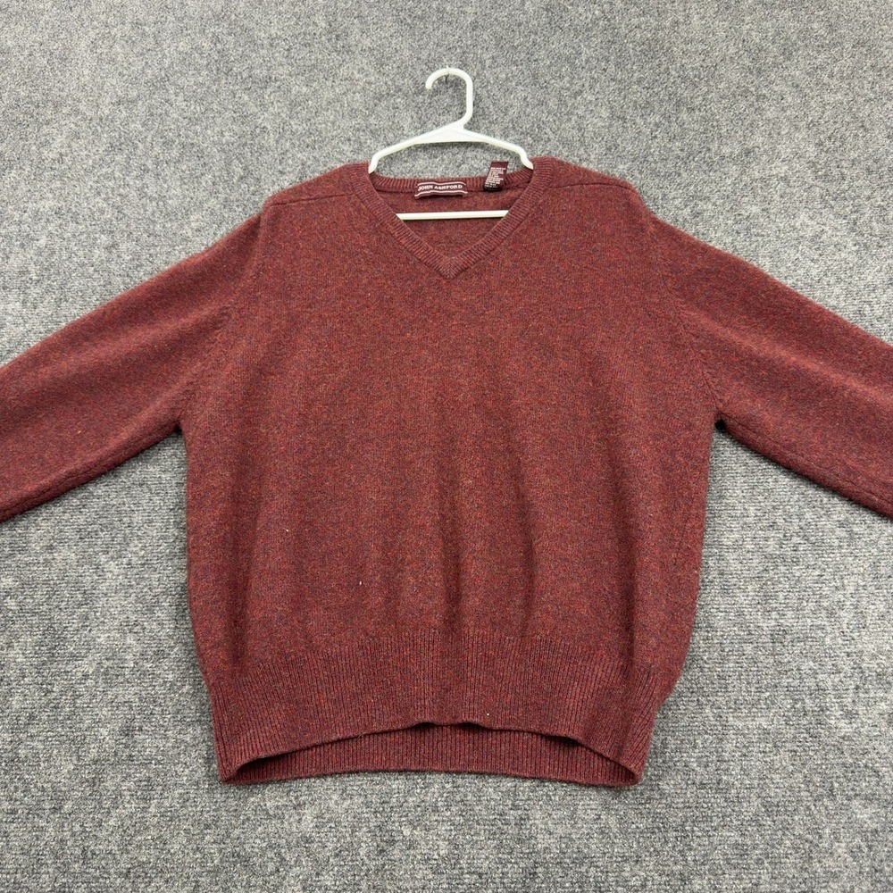 John Ashford Sweater Mens XXL Burgundy Lambswool V Neck Heathered Classic Style